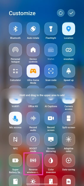 Step 3: Find the Reverse wireless charging tile.