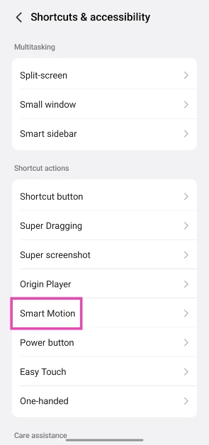 Tap on Smart Motion. How to turn on your Android phone’s flashlight by shaking it