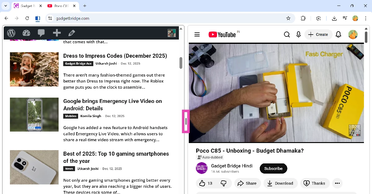 Step 4: Select and drag the border in the middle of the screen to adjust the sizes of the two panels.