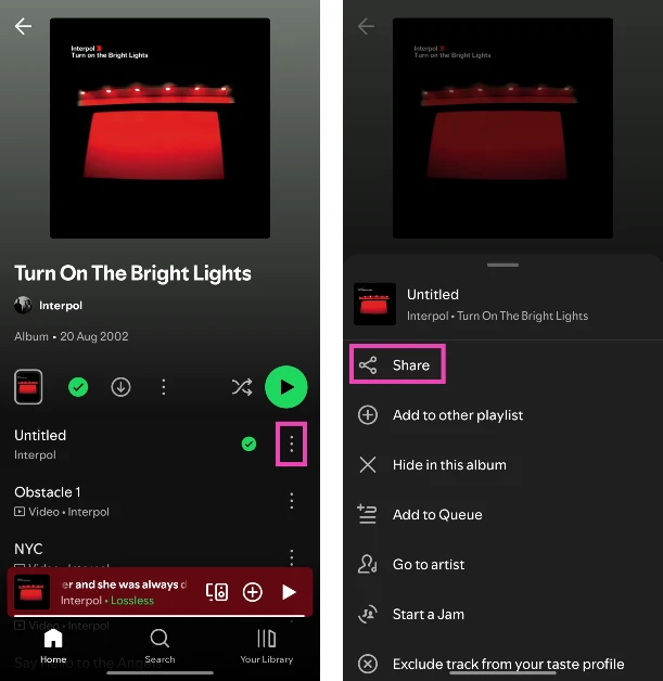 Step 2: Hit the ellipses next to the song and select Share.