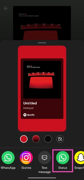 Step 3: Choose a card for the song and hit the WhatsApp Status icon at the bottom of the screen.