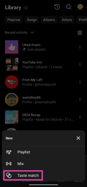 Step 4: Tap on Taste match.