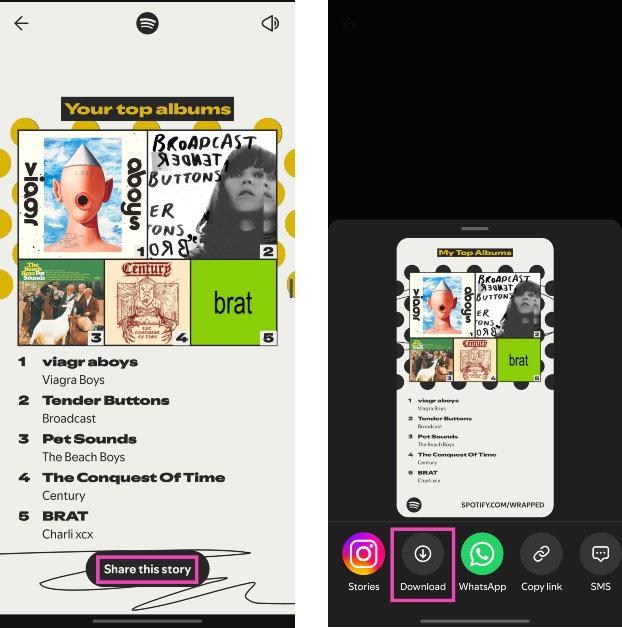 Step 5: To save a slide on your phone, tap on Share this story and hit Download. Spotify Wrapped 2025 Is Out: Here’s How You Can View Yours