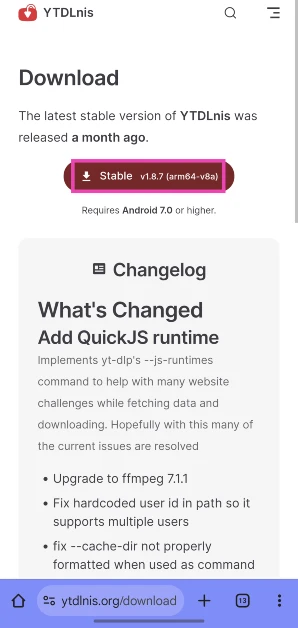 Step 2: Download the stable APK from the website and install it on your phone.