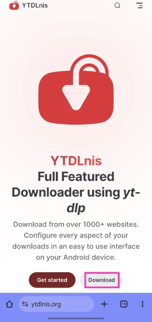 Step 1: Go to https://ytdlnis.org/ and hit Download.