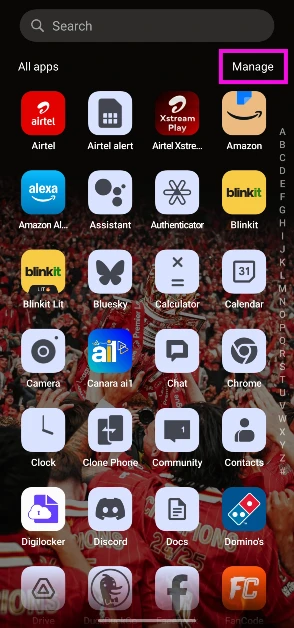 Step 2: Tap on Manage or hit the ellipses.