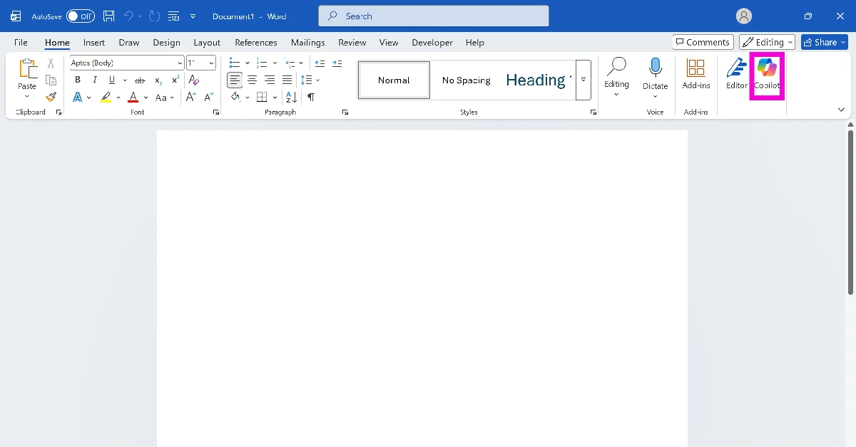 Select Copilot from the toolbar at the top.