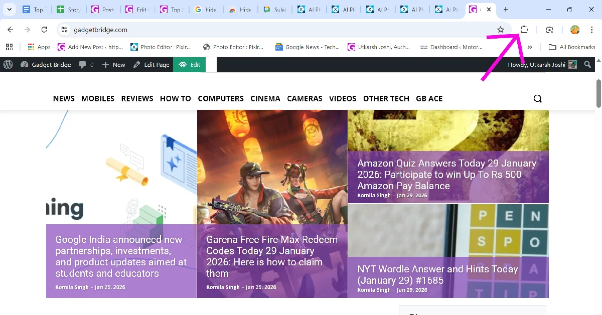 Step 2: Click the Extensions icon on the toolbar.
