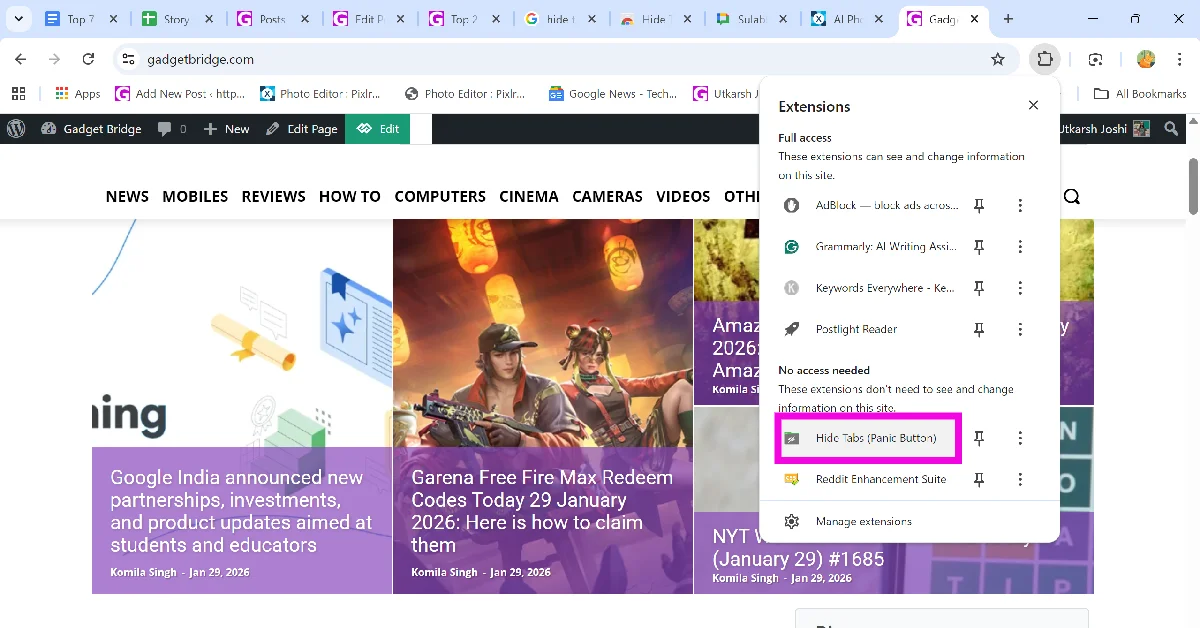 Step 3: Select the Hide Tabs extension. This will hide all your current tabs instantly.