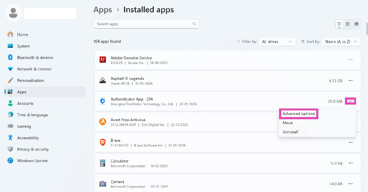 Click ellipses next to Authenticator.