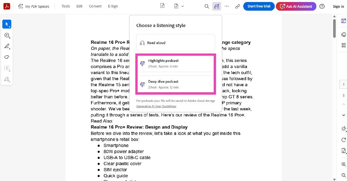 Choose a listening style from the dropdown menu.