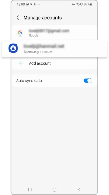 Step 2: Tap on Manage accounts and select your Samsung account.
