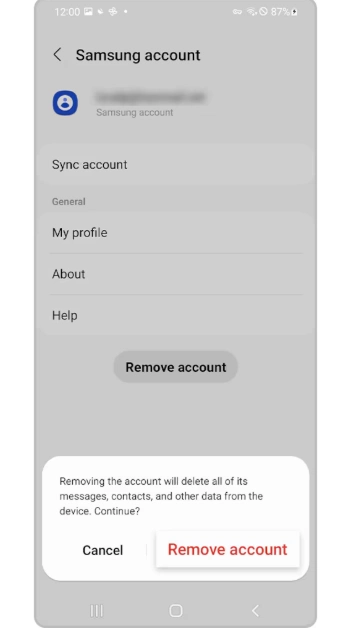 Step 3: Tap on Remove account and confirm your selection in the pop-up box.
