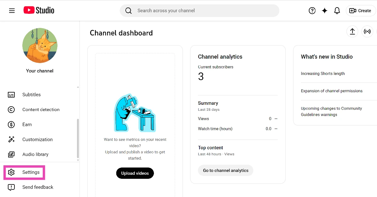 Select Settings from the side panel.