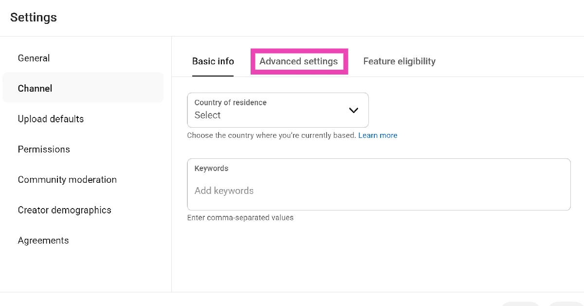 Switch to the Advanced settings tab.