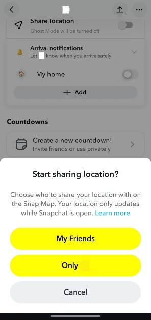 Choose whether you want to share your location with all of your friends or only the one you’ve selected.