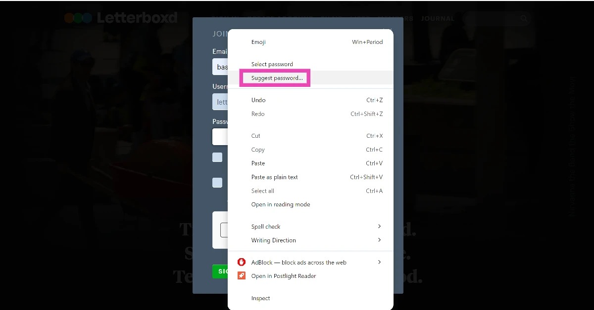 Step 3: Click on Suggest password.