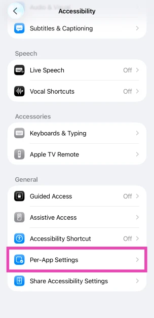 Select Per-App Settings.