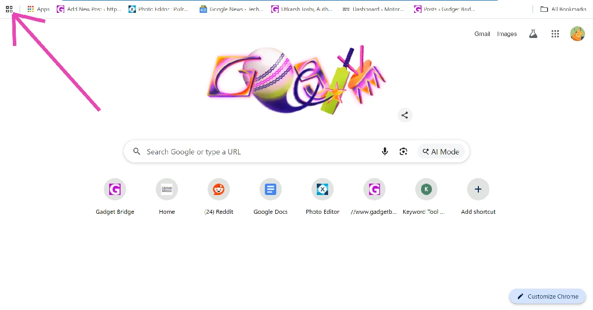 Step 1: Launch Google Chrome on your PC and click the four squares icon in the bookmarks bar.