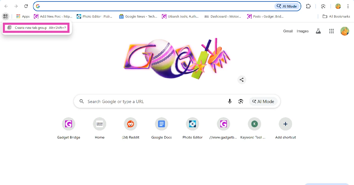 Step 2: Click on Create new tab group.