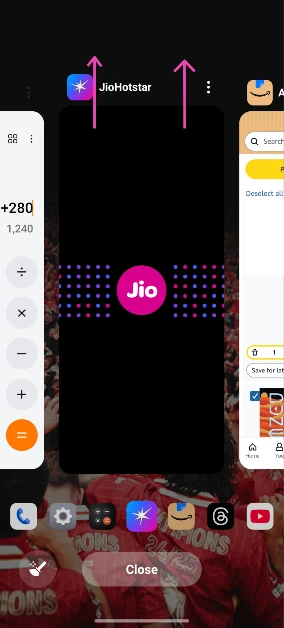 Step 2: Swipe up on an app's card to close it.