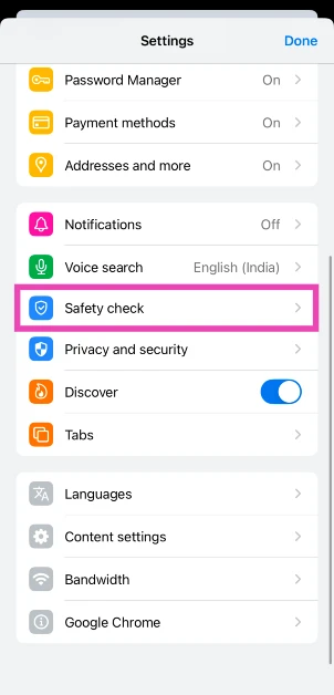 Step 4: Scroll down and select Safety Check.