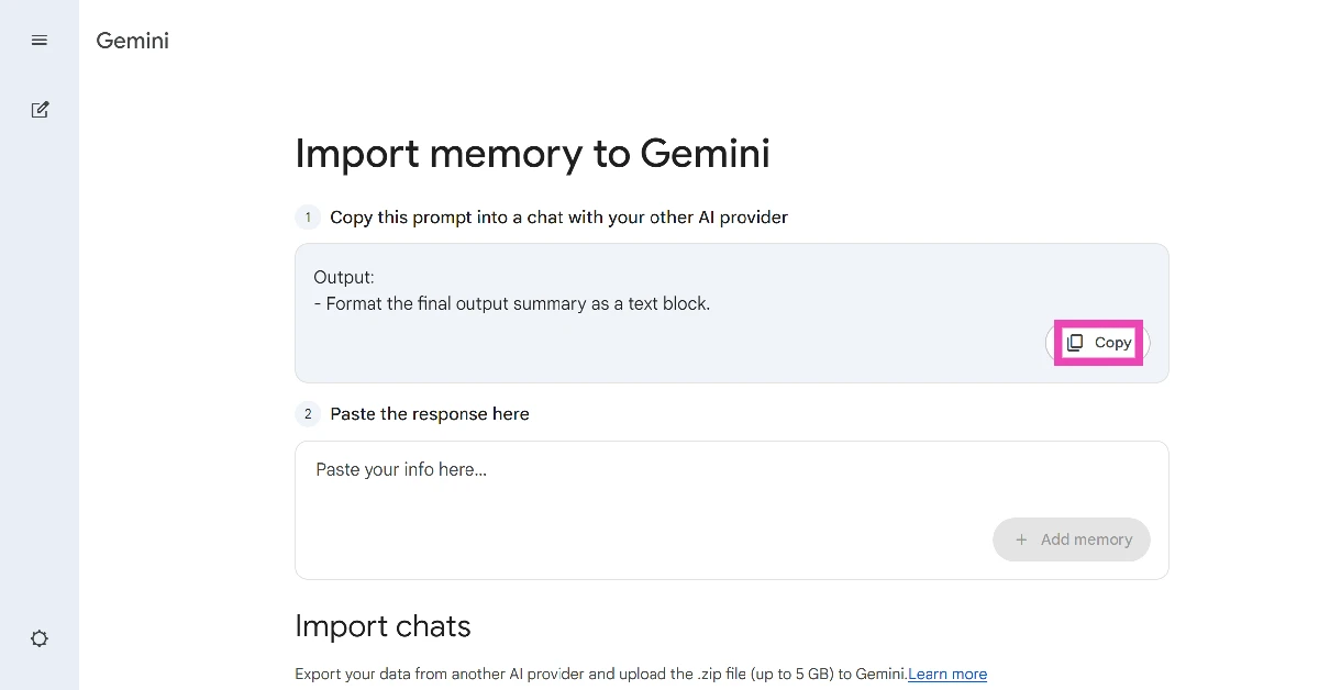Copy the prompt suggested by Gemini.