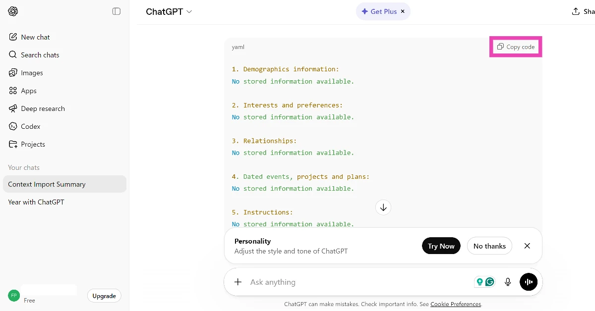 Copy the response from the chatbot.