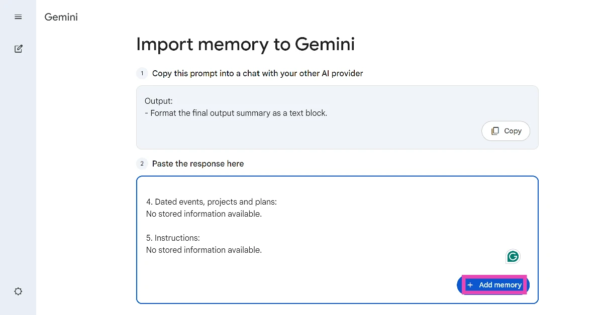 Go back to Gemini and paste the response in the text field.