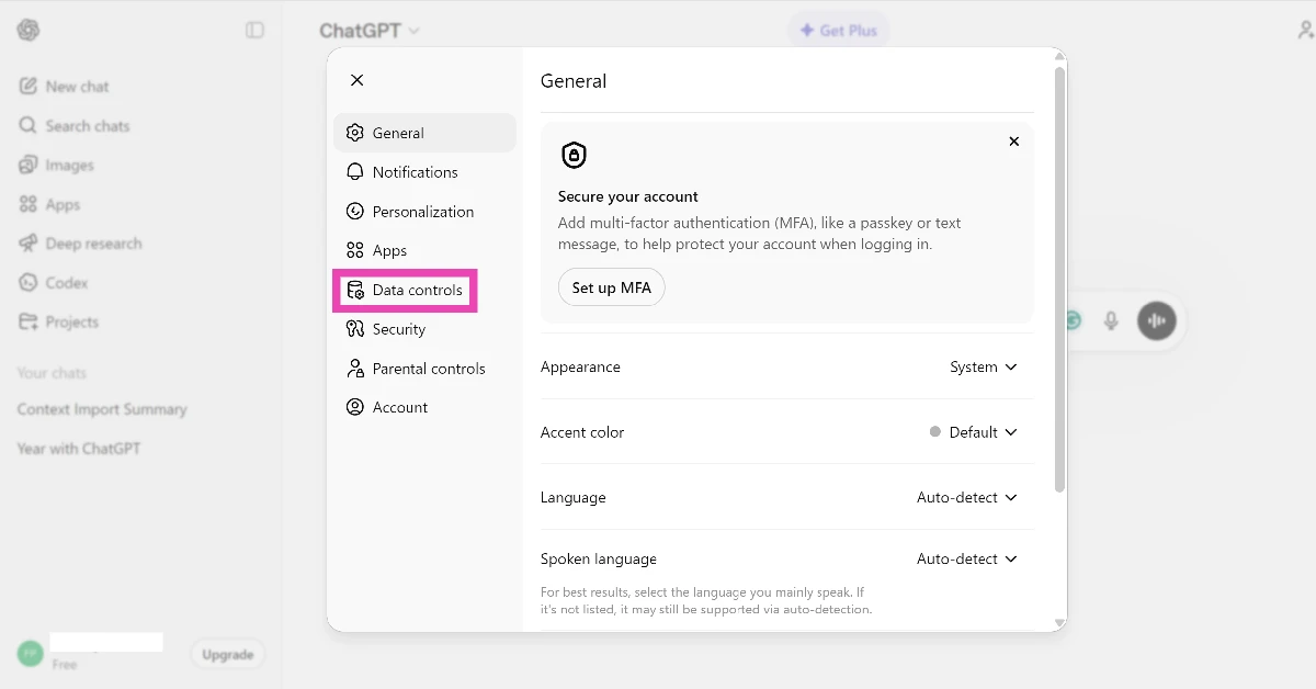 Switch to the Data controls tab.