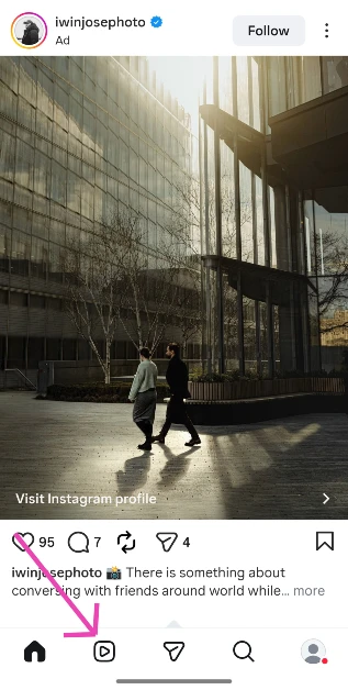 Switch to the Reels tab.