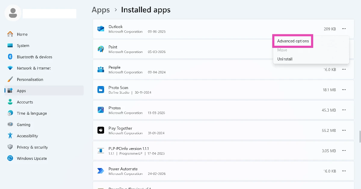 Step 4: Go to Advanced options.