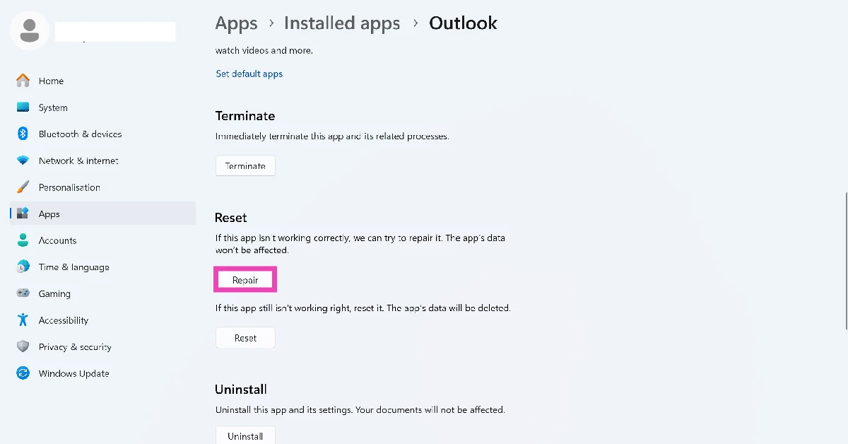 Step 5: Scroll down and hit Reset.