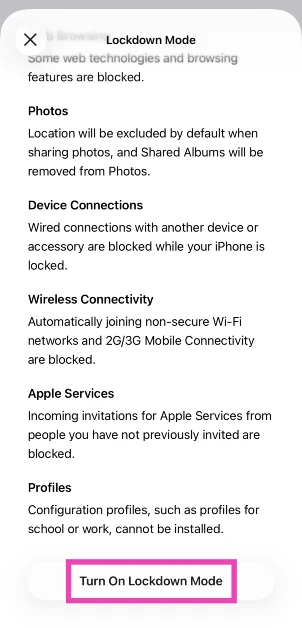 Tap on Turn On Lockdown Mode.