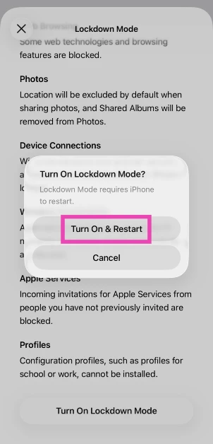 Hit Turn On & Restart.