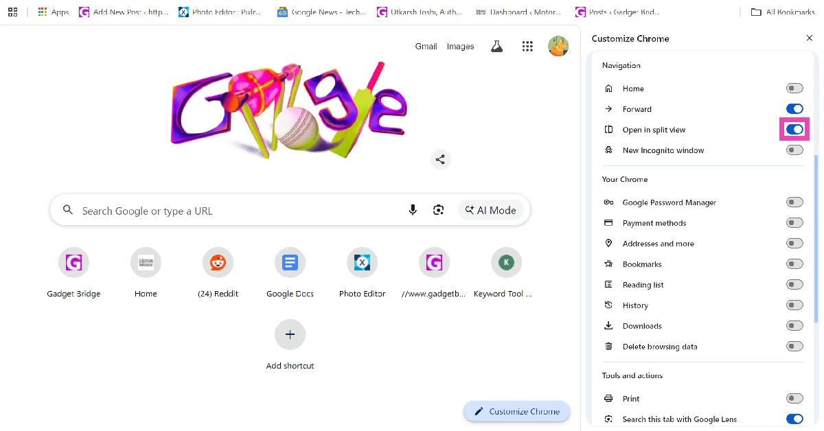 Turn on the toggle switch next to Open in split view.