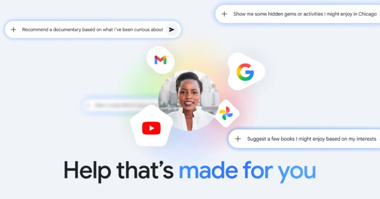 Google Gemini's personalised AI capabilities showing integration with YouTube, Gmail, and Photos for customised user recommendations.