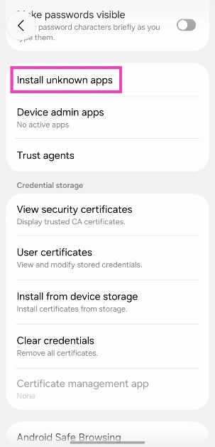 Step 3: Select Install unknown apps.