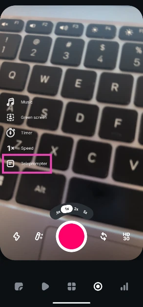 Tap the teleprompter icon on the left side of the screen. How to use the teleprompter in the Instagram Edits app