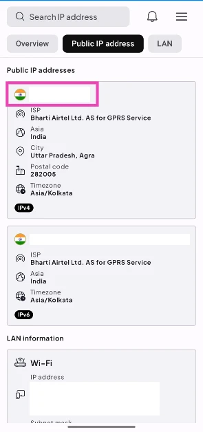 Step 3: Your IP address will be mentioned at the top of the screen.