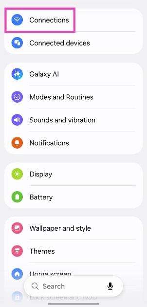 Step 1: Go to Settings and select Connections.