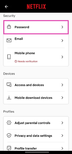 Step 4: Tap on Password.