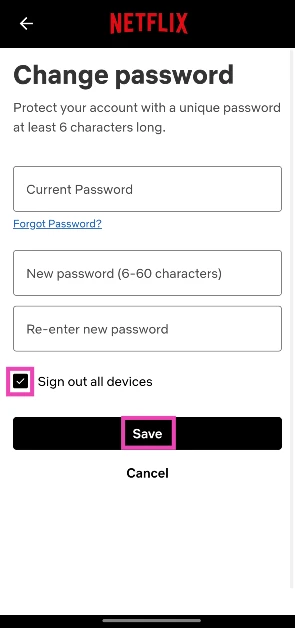Step 5: Enter your current password followed by the new one.