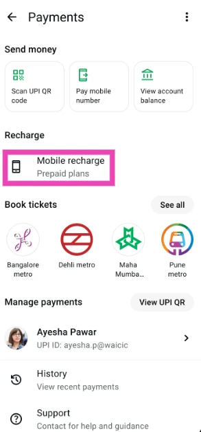 Tap on Mobile recharge.
