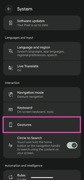 Step 2: Tap on Gestures.