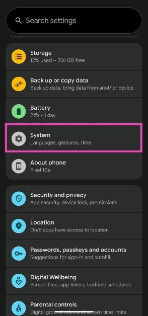 Step 1: Go to Settings and select System.