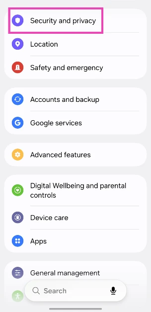 Step 1: Go to Settings and select Security and privacy.