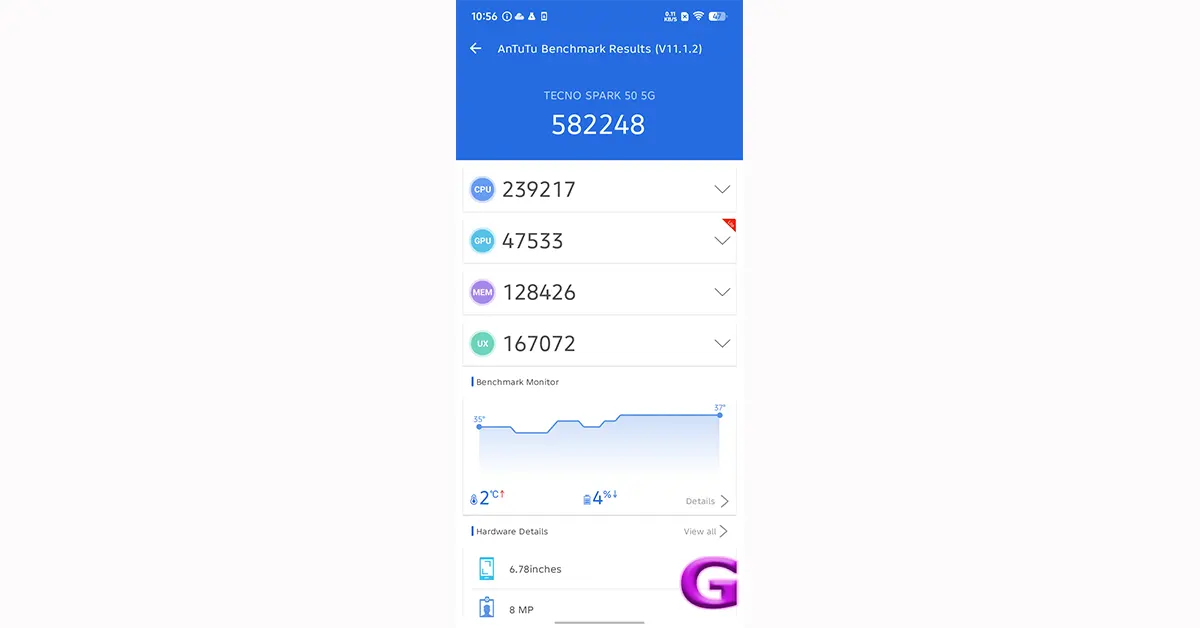 Tecno Pop X 5G Antutu results