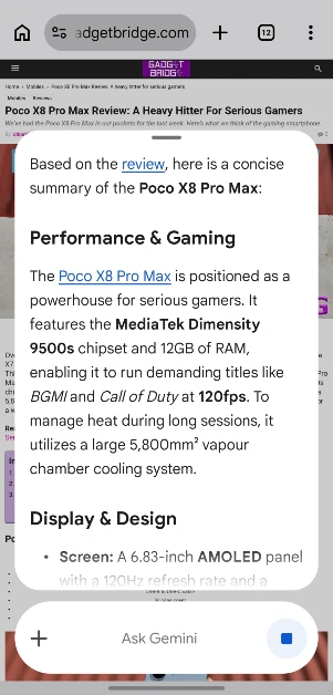 Step 4: Gemini will create a summary and display it in a pop-up panel within seconds.