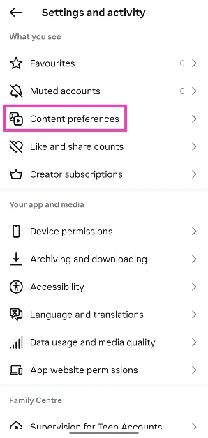 Tap on Content preferences.